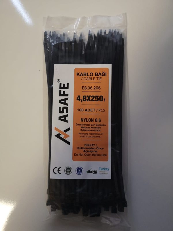 ASAFE 4,8x250 Plastik Kablo Bağı (100 Ad)