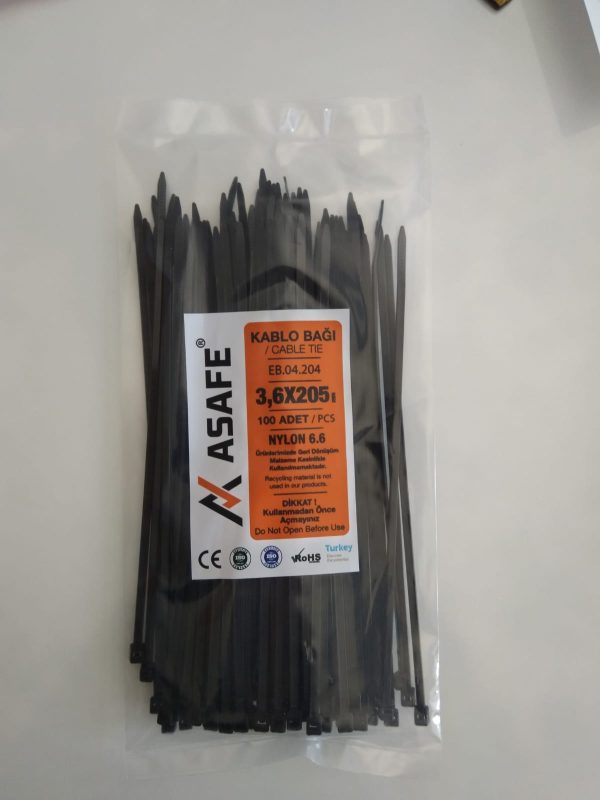 ASAFE 3,6x205 Plastik Kablo Bağı (100 Ad)